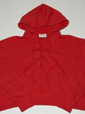 American Eagle Outfitters Red Lace-Up Crewneck Hoodie Sweater “BIG HUG”